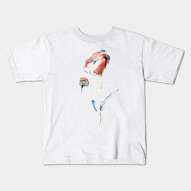 Minimal poppy Kids T-Shirt by Maria Mi Art